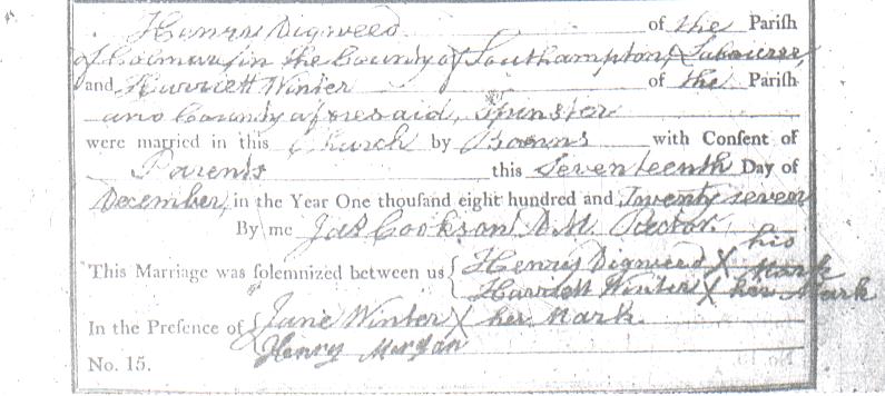 Henry Digweed's marriage certificate