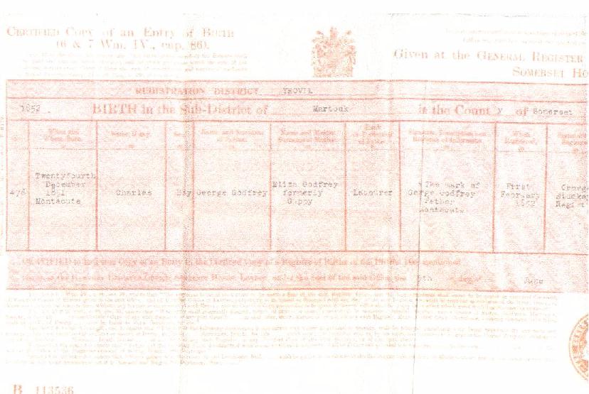 Charles James Godfrey's birth certificate