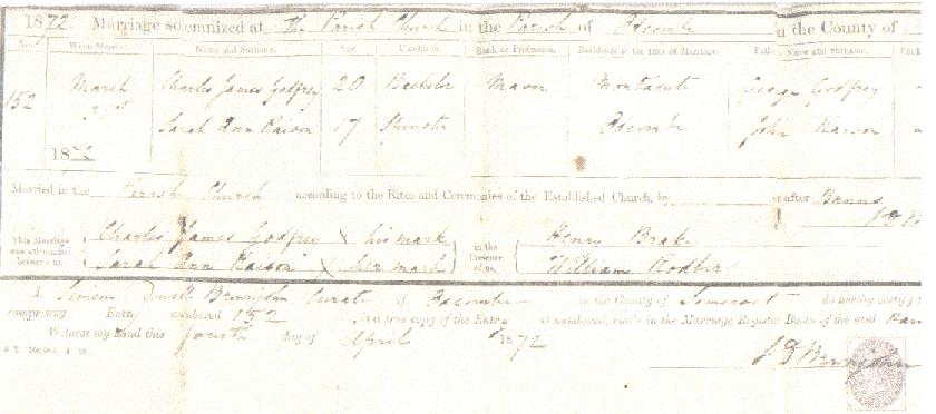 Charles James Godfrey's marriage certificate