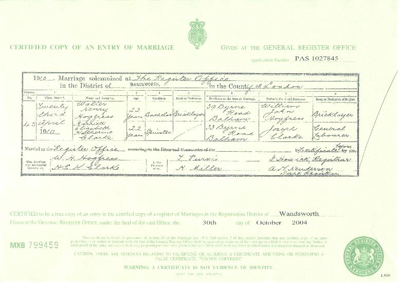 Walter Henry Hogsflesh's marriage certificate