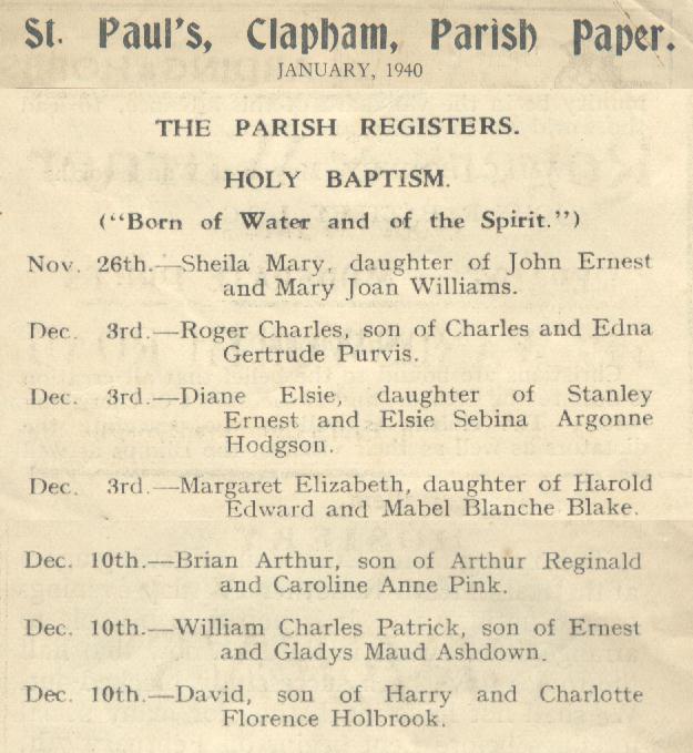 Brian Arthur Pink's baptism entry