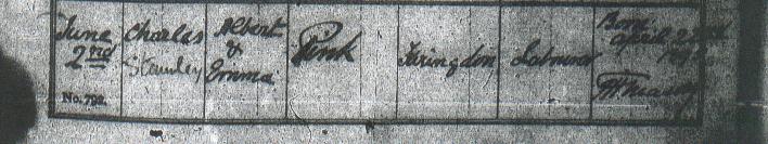 Charles Stanley Pink's baptism certificate