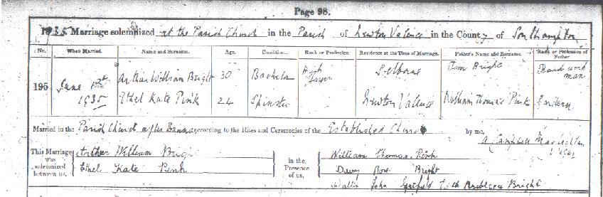 Ethel Kate Pink's marriage certificate