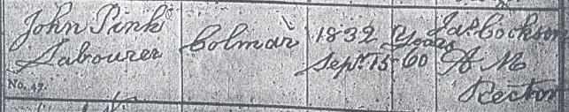 John Pink's burial certificate