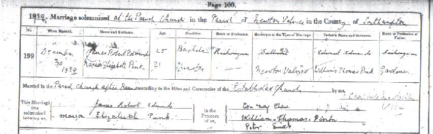 Marion ELizabeth Pink's marriage certificate