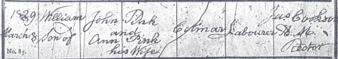 William Pink's baptism certificate